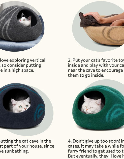 Load image into Gallery viewer, Premium Felt Cat Bed Cave - Handmade 100% Merino Wool Bed for Cats and Kittens (Light Shades) (Large, Light Grey)
