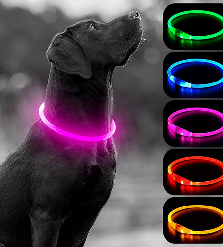 LED Dog Collar, USB Rechargeable Light up Dog Collars, TPU Cuttable Light Dog Necklace Glow in the Dark (Pink)