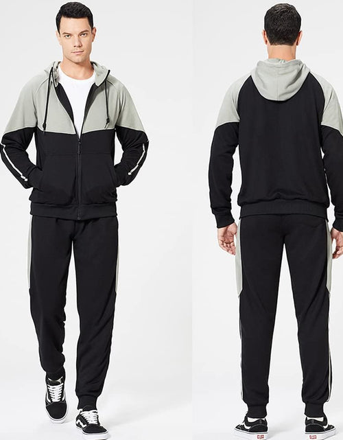 Load image into Gallery viewer, Men'S Hooded Athletic Tracksuit Sweatsuit Long Sleeve Full-Zip Jogging Sweatpants 2 Piece Patchwork Sportsuits
